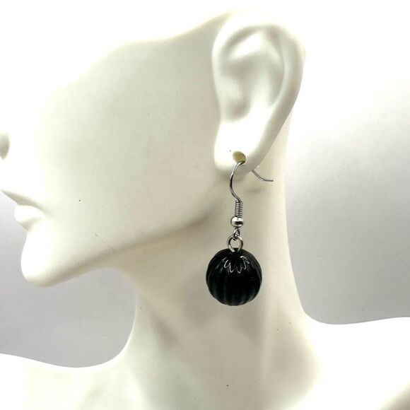 Black bead drop earrings - Picture 3 of 7